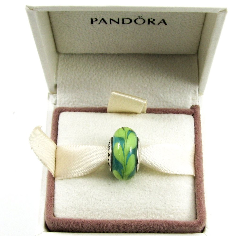 Pandora Aqua Blue and Green Swirl Murano NIB